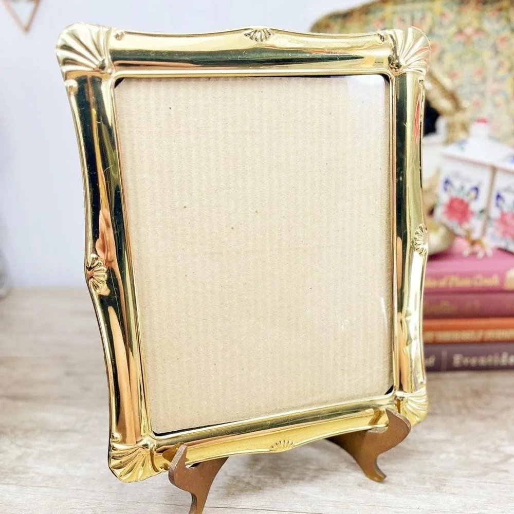 Vintage Brass Picture Frame: Mid-Century Modern Gold Accent, 8x10